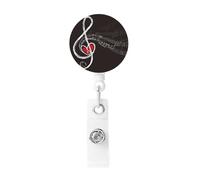Treble Love and Music Badge Reel Retractable Badge Holder with Keychain Id Clips for Badges Lightweight Plastic Name Card Holders for Nurses Office Teacher