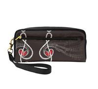 Treble Love and Music Double-Sided Printed Leather Portable Makeup Pouch-Multi-Purpose Cosmetic Bag, Pencil Case and Organizer for Women