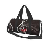 Treble Love and Music Large Round Travel Duffle Bag, Full-Print Canvas Weekender with Padded Lining, Multiple Pockets,Detachable Shoulder Strap and Soft Leather Handles