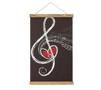 Treble Love and Music Poster Hanger Frame Linen Modern Wall Art Wooden Canvas Artwork Print Personalized Hanging Painting Wall Decor for Bathroom Office Room Bedroom Decor 13X20 Inch