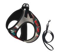 Treble Love and Music Print Step in Dog Harness and Leash Set,Adjustable Reflective Harness for Small Dogs Cats