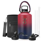 Trebo 1 Gallon Water Bottle Insulated with Paracord Handle and Straw,3.8 L Vacuum Double Wall Stainless Steel Large Jug,Keep Ice Cold 48hrs, Leakproof Sports Gym Flask for Men Women, Ruby Red