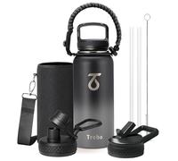 Trebo 1 L Water Bottle Insulated with Paracord Handle and 3 Lids, Leakproof Stainless Steel Vacuum Water Jug Keep Cold 48 Hours, BPA-Free Gym Water Flask for Men Women Sports, Travel, Dark Gray