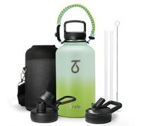 Trebo 2 L Water Bottle Insulated with Paracord Handle and Straw, Half Gallon Vacuum Stainless Steel Large Water Jug Keep Cold 48 Hours, Reusable Water Flask with 3 Lids for Men Women Gym, Dark Green