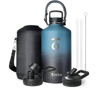 Trebo 3.8 L Water Bottle Insulated with Paracord Handle,One Gallon Food-Grade Double Wall Vacuum Stainless Steel Insulated Jug with Straw Spout Handle Lids, Leakproof Keep Cold & Hot, Indigo Black
