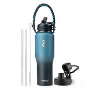 Trebo 32oz Insulated Water Bottle that Fits in Cup Holder, Stainless Steel Double Wall Tumbler Flask Bottles with Paracord Handle, with Straw Spout Lids, Keep Cold for 48 Hrs/Hot 24 Hrs,Indigo/Black