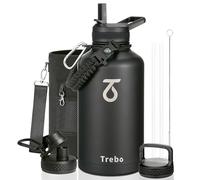 Trebo Insulated Water Bottle 2 L Stainless Steel with Paracord Handle & Bag | Large Metal Half Gallon Jug with 3 Lids, Strap, Triple Wall Vacuum, Cold 48 Hrs, Dishwash safe, Wide Mouth, for Sports, Gym