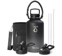 Trebo Insulated Water Bottle 2 L Stainless Steel with Paracord Handle & Bag | Large Metal Half Gallon Jug with 3 Lids, Strap, Triple Wall Vacuum, Cold 48 Hrs, Dishwash safe, Wide Mouth, for Sports, Gym