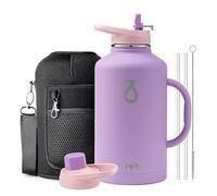 Trebo Insulated Water Bottle 2 L Stainless Steel with Side Handle & Pouch | Large Metal Gallon Jug with Straw Spout Lids, Triple Wall Vacuum, Dishwash safe, Cold 48 Hrs for Gym, BPA-free, Wide Mouth