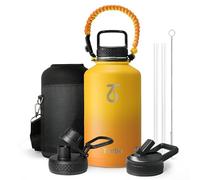 Trebo Insulated Water Bottle 64 oz, Half Gallon Metal Vacuum Water Jug with Paracord Handle and 3 Lids, Leakproof BPA-Free Water Flask for Gym Sports Hiking Travel, Keep Cold 48 Hours, Orange