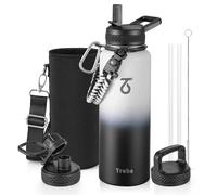 Trebo Water Bottle 1.2 L with Paracord Handle, Half Gallon Large Vacuum Double Wall Stainless Steel Insulated Water Jug with Holder Strap Straw Spout Lids, Leakproof Keep Cold & Hot,Black and White