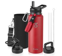 Trebo Water Bottle 1.2 L with Paracord Handle, Half Gallon Large Vacuum Double Wall Stainless Steel Insulated Water Jug with Holder Strap Straw Spout Lids, Leakproof Keep Cold & Hot, Red