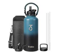 Trebo Water Bottle Insulation 2.5 L, Vacuum Stainless Steel Water Jug (Keep Cold for 48 Hrs), Leakproof & Non-BPA, Water Flask with Paracord Handle & Straw Spout Lids, Indigo/Black