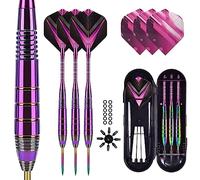 Trecynd Darts Metal Tip Set 3 Aluminum Shaft Metal Dart Set Professional Darts Plastic Tip Sets + Extra 3 Dart Flights 3 Replace Plastic Shafts Beginner or Professional Darts (Deep Purple)