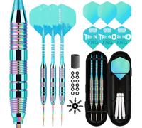 Trecynd Darts Metal Tip Set 3 Aluminum Shaft Metal Dart Set Professional Darts Steel Tip Sets + Extra Dart Flights 3 Replace Plastic Shafts Beginner or Professional Darts 22g (Green Blue)