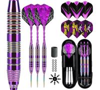 Trecynd Darts Metal Tip Set 3 Aluminum Shaft Metal Dart Set Professional Darts Steel Tip Sets + Extra Dart Flights 3 Replace Plastic Shafts Beginner or Professional Darts 22g (Purple)
