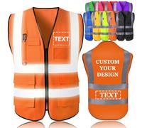 Tredane Personalised Hi Vis Vests Customised Printed High Visibility Reflective Safety Vest with Zip Reflective Strips 5 Pockets Security Emergency Construction Outdoor Works Safety Use