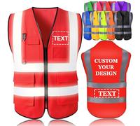 Tredane Personalised Hi Vis Vests Customised Printed High Visibility Reflective Safety Vest with Zip Reflective Strips 5 Pockets Security Emergency Construction Outdoor Works Safety Use