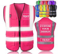 Tredane Personalised Hi Vis Vests Customised Printed High Visibility Reflective Safety Vest with Zip Reflective Strips 5 Pockets Security Emergency Construction Outdoor Works Safety Use