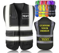 Tredane Personalised Hi Vis Vests Customised Printed High Visibility Reflective Safety Vest with Zip Reflective Strips 5 Pockets Security Emergency Construction Outdoor Works Safety Use