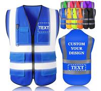 Tredane Personalised Hi Vis Vests Customised Printed High Visibility Reflective Safety Vest with Zip Reflective Strips 5 Pockets Security Emergency Construction Outdoor Works Safety Use