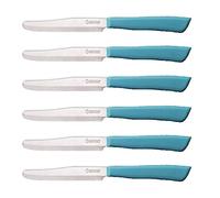Tredoni 6 Kitchen Knives - 11cm Italian Stainless Steel Serrated Vegetable/Steak/Table Knife Cutlery, Rounded Tip (Azure)