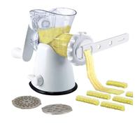 Tredoni Manual Meat Mincer Grinder & Vegetable Shredder, Biscuit Press Machine Cookie Maker + Churros/Biscuits Pattern Attachment (4 Patterns), White