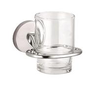 Tredoni Wall-Mounted Brushed-Nickel Chrome Toothbrush Holder with Clear Glass Tumbler/Cup (Brushed Nickel)