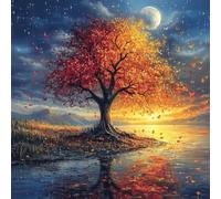 Tree 5D Diamond Art Kits, Moon Diamond Art for Beginners Adults, DIY Cross Stitch Embroidery Crafts Pictures, DIY Round Full Drill Crystal Kits, for Home Wall Decor, Gifts for Women 20x20in W-1107