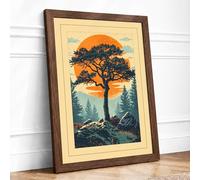 Tree Against the Sun Scandinavian Framed Wall Art Print A1 (84.1×59.4cm) Walnut, Wall Decor for Living Room, Bedroom, Office & Home, Ready to Hang, Art Gift