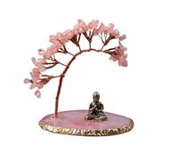 Tree And Buddha Decor Crystal Balance Handmade Statue Zen Chakra For Luck Wealth Home(Pink)