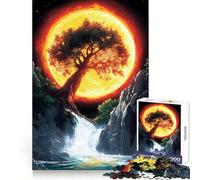 Tree And Waterfall Under A Fiery Moon 1000 Pieces Jigsaw Puzzles for Adults Boost Memory Gentle Pastime Quality Cut Nice Gift (50x75cm)