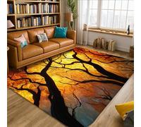 Tree Area Rug, Autumn Nature Branches Leaves Fall Orange Low Pile Foam Indoor Rectangle Carpet Non Shedding Rugs for Living Room Bedroom Classroom Apartment Decor 5' X 7'