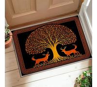 Tree Area Rug, Autumn Nature Fox Leaves Fall Orange Low Pile Soft Doormat Throw Rug Stain Resistant Bathroom Entryway Bedside Doorway Decor 2' X 3'