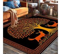 Tree Area Rug, Autumn Nature Fox Leaves Fall Orange Non-Slip Backing Home Indoor Pattern Carpets Non Shedding Rugs for Living Room Bedroom College Dorm Kitchen Decor 5' X 7'