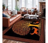 Tree Area Rug, Autumn Nature Fox Leaves Fall Orange Non-Slip Backing Rectangle Floor Carpets Edge Binding Rugs for Living Room Bedroom Under Bed Apartment Decor 6' X 9'