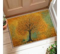 Tree Area Rug, Autumn Nature Leaves Roots Fall Orange Low Pile Doormat Accents Rug Fade Resistant Bathroom Doorway Entryway Bedside Decor 2' X 3'