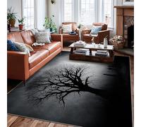 Tree Area Rug, Halloween Gothic Grave Fog Halloween Black Non-Slip Backing Home Floor Rectangle Print Carpet Rugs for Living Room Bedroom Classroom Apartment Decor 6' x 9'