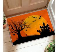 Tree Area Rug, Halloween Spooky Pumpkin Castle Halloween Orange Non-Slip Backing Soft Doormat Throw Rug Stain Resistant Bathroom Bedside Entryway Door Decor 2' X 3'