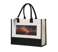 Tree At Golden Sunset Elegant Women'S Temperament, Canvas Stitching Handbag