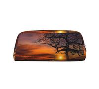 Tree at Golden Sunset Fully Printed PVC Cross Pattern Leather Zipper Three-Dimensional Pencil case Student Pencil case Pouch