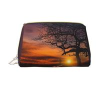 Tree at Golden Sunset Makeup Bag for Travel, Leather Cosmetic Bag Portable Toiletry Bags Cosmetic Cases for Women Men