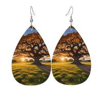 Tree At Golden Sunset Print Leather Dangle Earrings For Women Elegant Drop Earrings Lightweight Fashion Jewelry