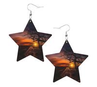 Tree at Golden Sunset Women's Fashion Earrings, Celestial Dangle Earrings, Star Shape Jewelry for a Versatile
