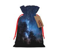 Tree At Night Printed Christmas Drawstring Gift Bags-Xmas Wrapping Bags,Candy Bag,For Holiday Party Decorations,Wedding Party Supplies M Red Ribbon