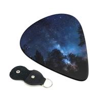 tree at night Printed Guitar Picks, 6 Pack with Leather Keychain Pick Holder - 0.46mm, 0.71mm, 0.96mm Assorted Thickness for Acoustic Ukulele, Electric Guitar, Acoustic Guitar, Bass