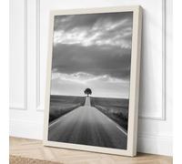 Tree at Road's End Minimalist Canvas Wall Art Print 24x16 Inch