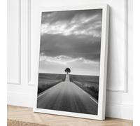 Tree at Road's End Minimalist Canvas Wall Art Print 36x24 Inch