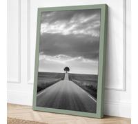 Tree at Road's End Minimalist Canvas Wall Art Print 36x24 Inch