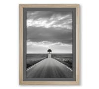 Tree at Road's End Minimalist Framed Wall Art Print A1 (84.1×59.4cm) Oak, Wall Decor for Living Room, Bedroom, Office & Home, Ready to Hang, Art Gift